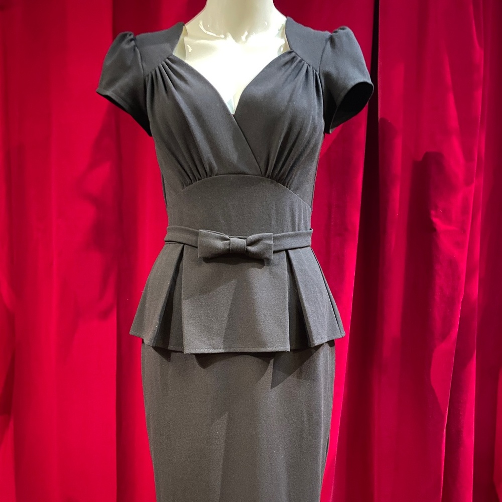 Retro 1950's Stop Staring Black Peplum Rockabilly Pin Up Wiggle Dress Pencil Med